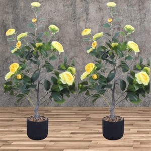 Acekool 36’’ Artificial Camellia Tree with 28 Blooming Flowers, Faux Floral Potted Plant for Indoor and Outdoor Home, Office, Porch Décor必填 - 1 of 4