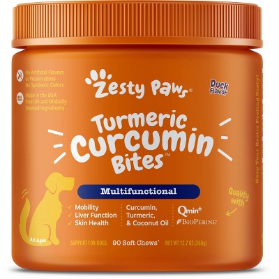 Zesty Paws Multifunctional Turmeric Curcumin Soft Chews for Dogs - Duck Flavor - 90ct