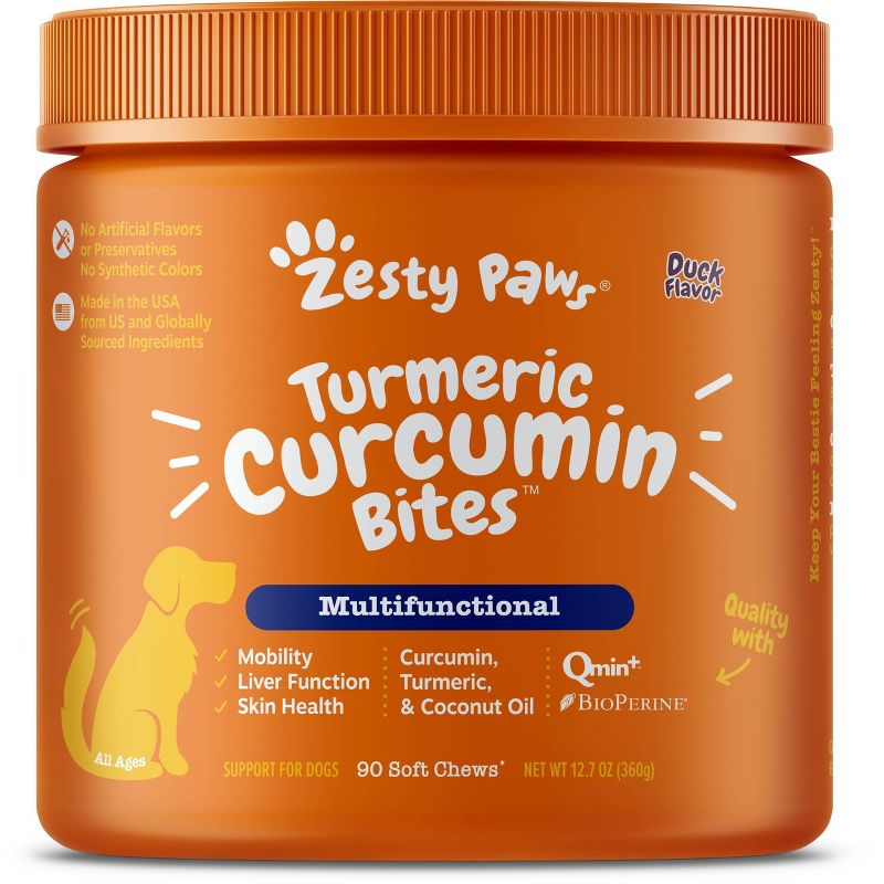 Zesty Paws Multifunctional Turmeric Curcumin Soft Chews for Dogs - Duck Flavor - 90ct, 1 of 6