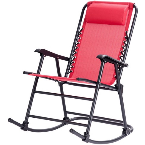 Outdoor Patio Camping Lightweight Folding Rocking Chair with Footrest -Red | Costway