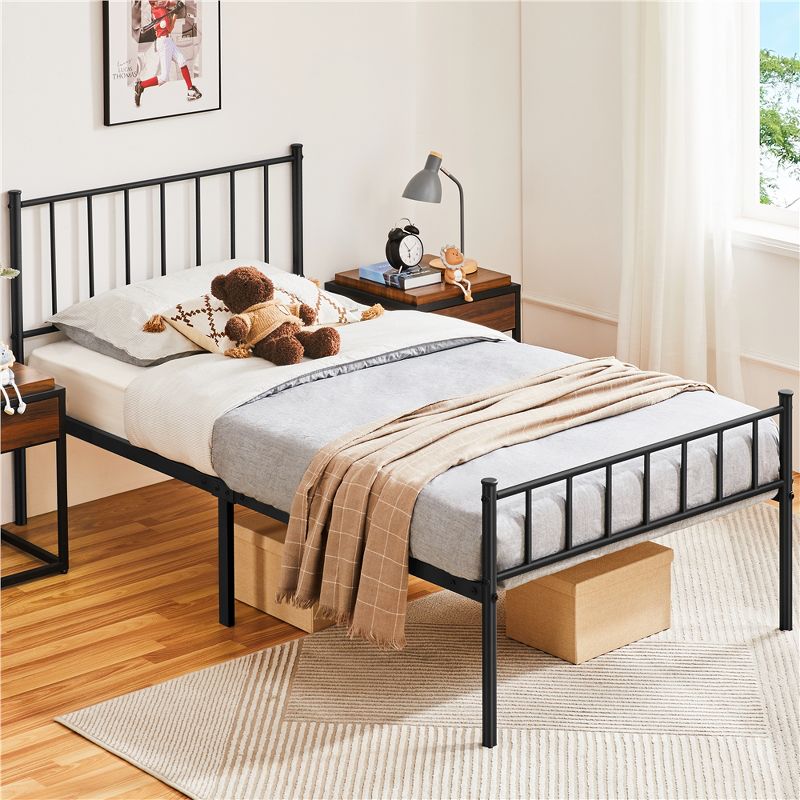 Yaheetech Metal Platform Bed Frame with Spindle Headboard and Footboard, 2 of 13