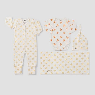 Image of Layette by Monica + Andy Baby Pizza and Pretzels Print Layette Set - Yellow Newborn