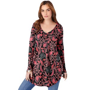 Roaman's Women's Plus Size V Neck Thermal Swing Tunic - 1 of 4