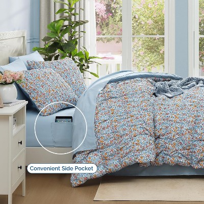 Der Rose BALHAM TRADE-Queen Size Comforter Set 7 Pieces Blue Classic Puff Floral Bedding for All Seasons Aster Marigold-Queen 90"x90" — фото 4