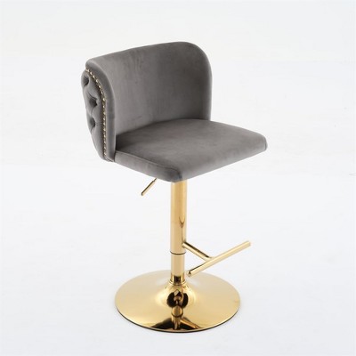Bar Stools, Set of 2 Bar Chairs, Height Adjustable Swivel Barstools, Armless Kitchen Counter Height Bar Stools with Gold-Plating Base,Tufted Backrest