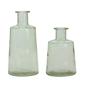 Sage Green Glass Bottle Vase (Set of 2) – 7"H & 9.5"H Decorative Accent – By Melrose - 1 of 4