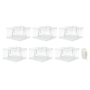 Unique Bargains 6 Pcs Birthday Parties Wedding Clear Tall Cake Box with Ribbon 1 Pc - 1 of 4