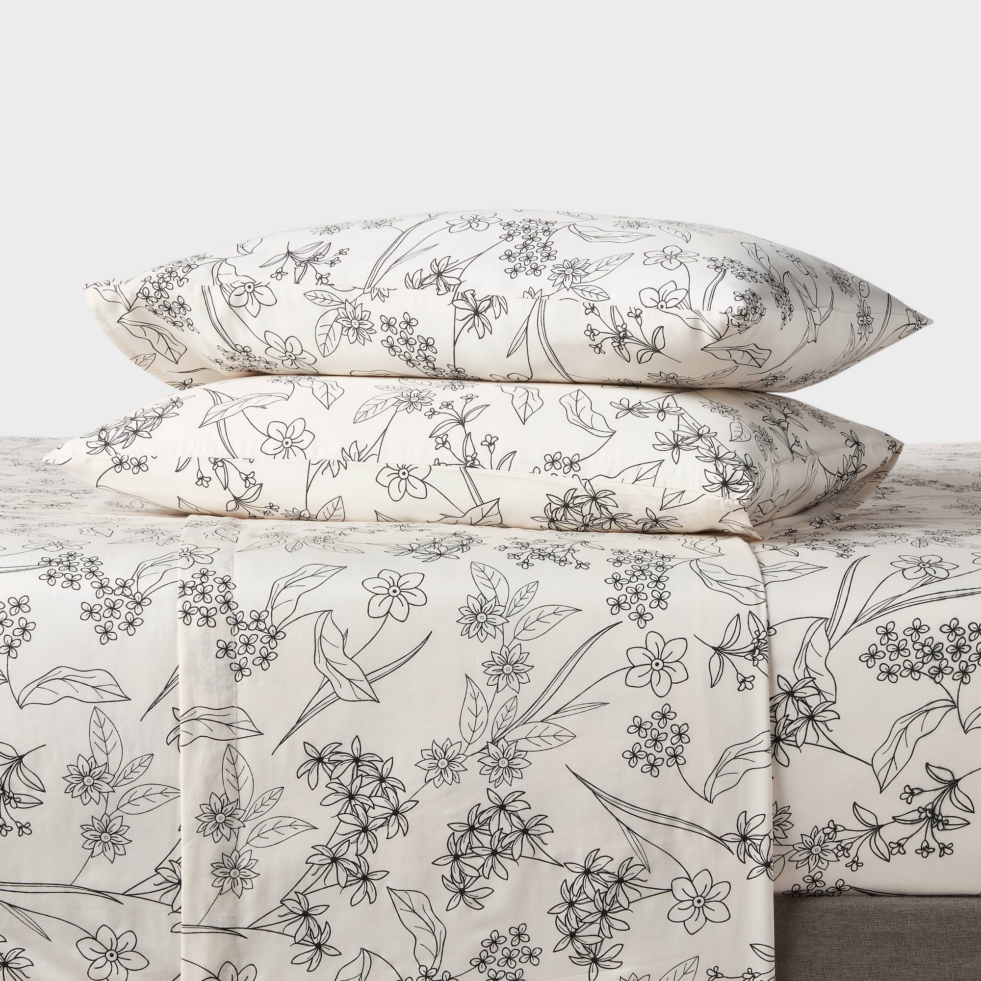 Standard Easy Care Cotton Blend Sateen Pillowcase Gray Floral