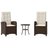 vidaXL 3 Piece Bistro Set with Cushions Brown Poly Rattan - 2 of 4