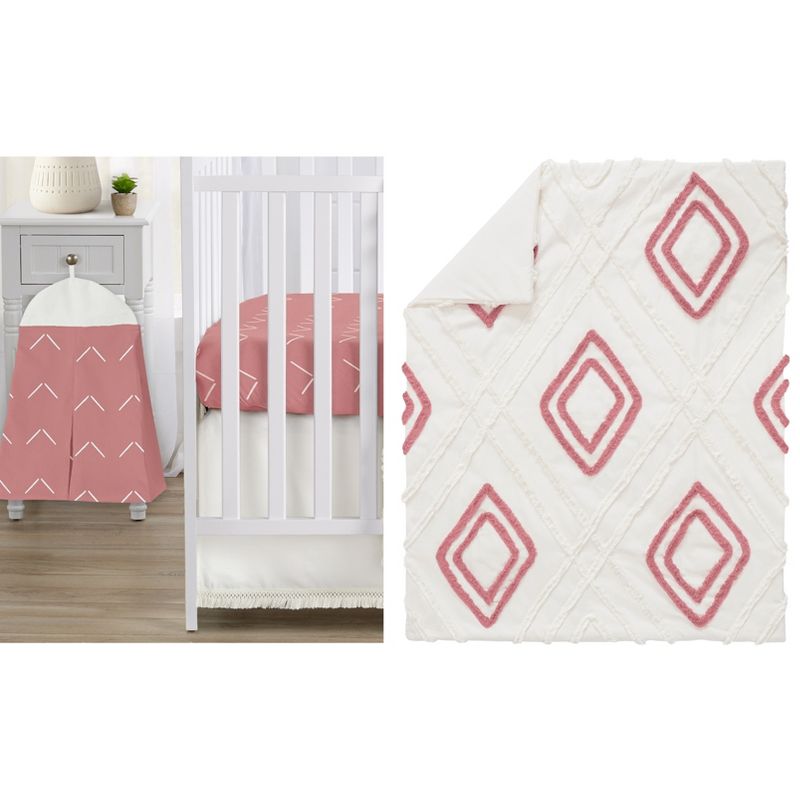Sweet Jojo Designs Girl Baby Crib Bedding Set - Diamond Tuft Mauve Pink Ivory Off White 4pc, 1 of 7