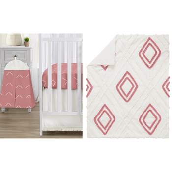 Sweet Jojo Designs Girl Baby Crib Bedding Set - Diamond Tuft Mauve Pink Ivory Off White 4pc