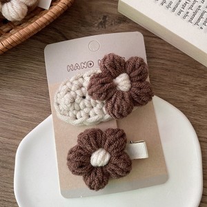 MyKids-Usa Adorable Handcrafted Knitted Hair Accessories For Children And Teens: Beige Floral Hair Clip And Plush Hairband - 1 of 3