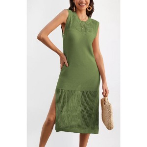 Women's Summer Dresses Long Sleeveless Crewneck Swimwear Dress Side Split  Beach midi Dress,green,Medium : Target