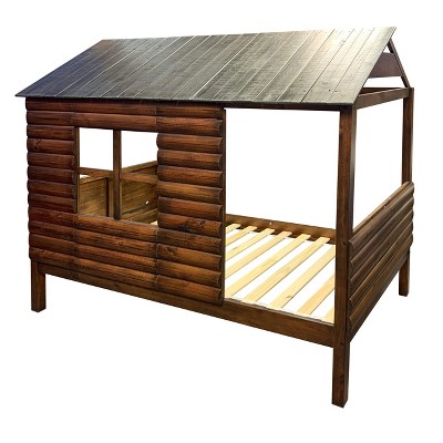Donco Kids Log Cabin Twin Rustic Walnut Low Loft Bed