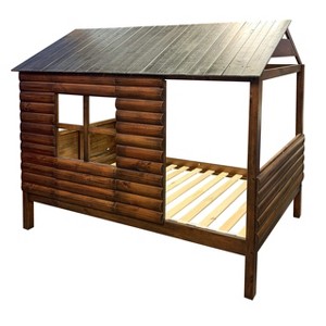Donco Kids Log Cabin Twin Rustic Walnut Low Loft Bed - 1 of 4