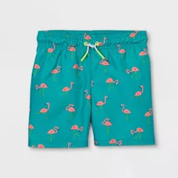 Toddler Boys' Flamingo Drawstring Swim Trunks - Cat & Jack™ Turquoise