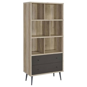 Coaster 70" Leland Farmhouse 6 Shelf Metal/Wood Bookcase Rustic Brown/Dark Gray - 1 of 4