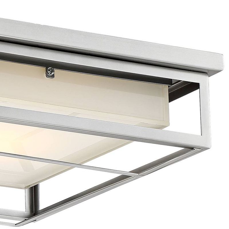 Possini Euro Design Radcliffe Modern Flush Mount Outdoor Ceiling Light Matte Nickel LED 4" Frosted Bonded Glass Damp Rated for Post Exterior Barn Deck, 3 of 6