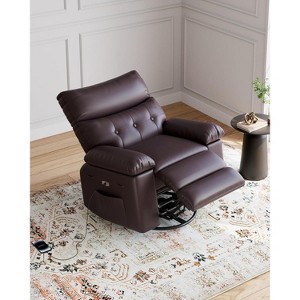 Electric Power Recliner Chair - PU Leather Swivel Rocker with Massage & Heat, 270° Rotation, Side Pocket & Remote Control, for Living Room - 1 of 4