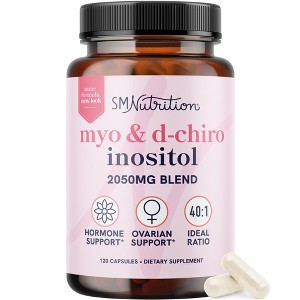 Myo-Inositol & D-Chiro Inositol for Women's Hormone Balance, Ideal 40:1 Ratio, Menstrual Cycle & Ovarian Health Support Supplement, SMNutrition, 120ct - 1 of 4