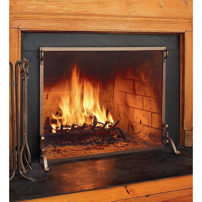 Plow & Hearth - Solid Steel Flat Guard Fireplace Fire Screen, 44"W x 33"H, 1 of 2