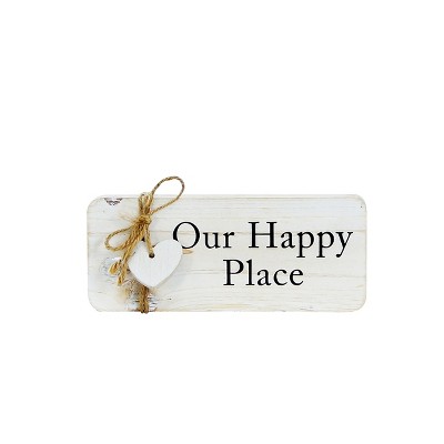 VIP Wood 10 in. White Our Happy Place Sign