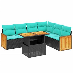 vidaXL 7 Piece Patio Sofa Set with Cushions - Black Poly Rattan - 1 of 4