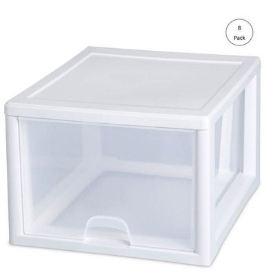 Sterilite 27-Quart Single Box Modular Stacking Storage Container, Clear (8 Pack)