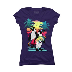 Junior's Design By Humans Penguin Summer Vacation By clingcling T-Shirt - 1 of 3