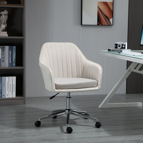 Vinsetto Office Leisure Chair Velvet Swivel Home Bedroom Armless w/ Wheel Beige 