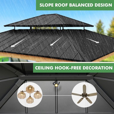 Eagle Peak 13x15 Cedar Wood Gazebo with Metal Roof and Curtains