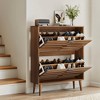 ORRD Medieval Modern Shoe Cabinet, 31.5" Walnut Fence Design with 2 Flip Drawers, Ideal for Corridors & Entrances - 2 of 4