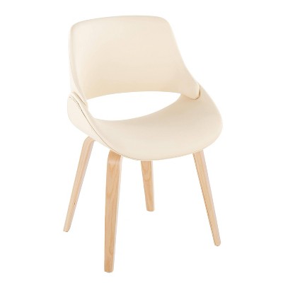 Cream Faux Leather and Natural Wood Upholstered Chair Set