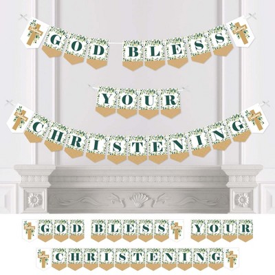 Big Dot of Happiness Christening Elegant Cross - Religious Party Bunting Banner - Party Decorations - God Bless Your Christening