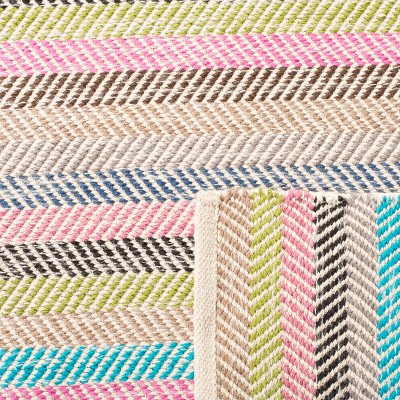 Light Grey and Multicolor Striped Wool Cotton Area Rug 8' x 10'