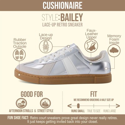 Женские кроссовки CUSHIONAIRE Bailey Womens Retro Sneaker, Classic Everyday Sneakers for Women with Sleek Rounded Toe and Memory Foam -Silver 8 — фото 2
