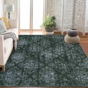 Washable Boho Floral Area Rug, Non Slip Low Pile Soft Bedroom Carpet, Foldable Lightweight Throw Rug for Bedside - 1 of 4