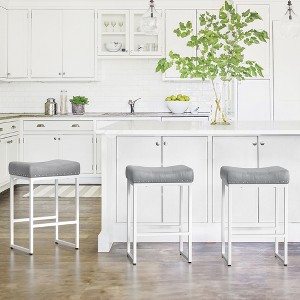 Arceso Counter Height Bar Stools, 24" Square SaddleBarstools Set of 3, Modern Backless FauxLeather Counter Stool for Kitchen lsland Counter, Home Bar - 1 of 4