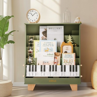 Robotime Dollhouses Kids Bookshelf, Wooden Book Shelf with Stability Sturdiness, Book Shelf Rooms Nursery Playrooms, Green, 28.15"*11.81"*32.28"