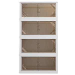 FONTOI 4 PCS Foldable Cabinet with Dual Front Doors, Stackable Storage Container with Removable Top Cover for Home Office, Beige, 14.96"*14"*31.5" - 1 of 4