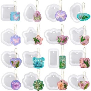 JDICTION 16pcs Variety Geometric Pendant Silicone Molds with Hanging Hole, Jewelry UV Resin Mold for Epoxy Resin, DIY Necklace & Keychain Making - 1 of 4