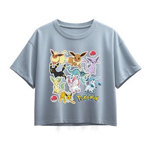 Girls' - Pokémon - Eeveelution Stickers Short Sleeve Boxy Graphic T-Shirt - 1 of 1