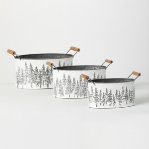 Sullivans Metal Tree Planters with Handles Set of 3, 7.5"H, 6.25"H & 5.5"H White - 1 of 3