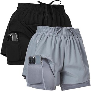 Ultra Performance Gym Shorts Women Pack of 2, Nylon Compression Workout Shorts Women with Liner - 1 of 4