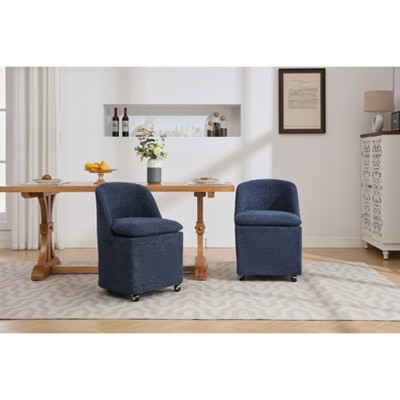 NicBex Chenille Dining Chairs Set of 2,Modern Armless Upholstered Kitchen Chair with High Back and Universal Wheels for Dining Room,Kitchen