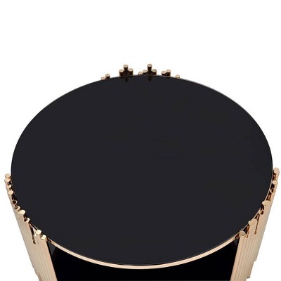 Tanquin Black Glass and Gold Round Coffee Table with Shelf