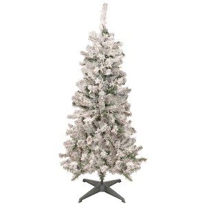Northlight 4.5' Pre-Lit Medium Heavily Flocked Pine Artificial Christmas Tree, Multicolor Lights - 1 of 4