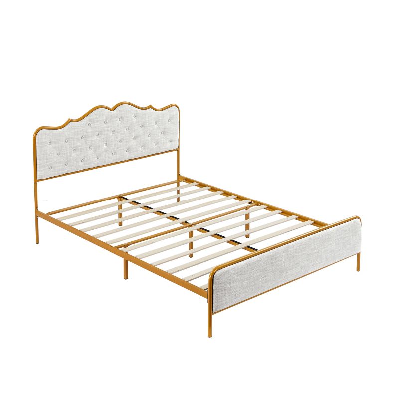 Classic Upholstered Platform Bed with Buckle Backrest, Metal Frame and Solid Wood Ribs-ModernLuxe, 4 of 8