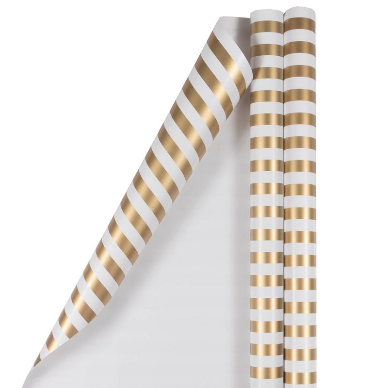 JAM Paper &#38; Envelope 2ct Striped Gift Wrap Rolls Gold, 5 of 6