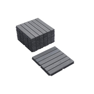 Vynxaria 10 Pieces of Gray Solid Wood - Look Tile Flooring, 12x12 Square with Striped Pattern, Ideal for Patio, Poolside, Balcony, Courtyard